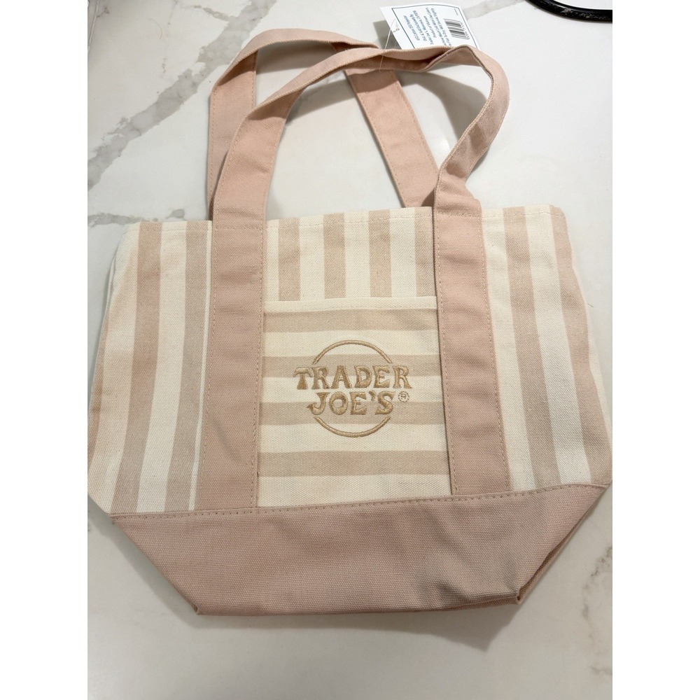 Trader Joe's Striped Mini Canvas Tote Bag Beige Summer‎ 2026 Limited Release NWT